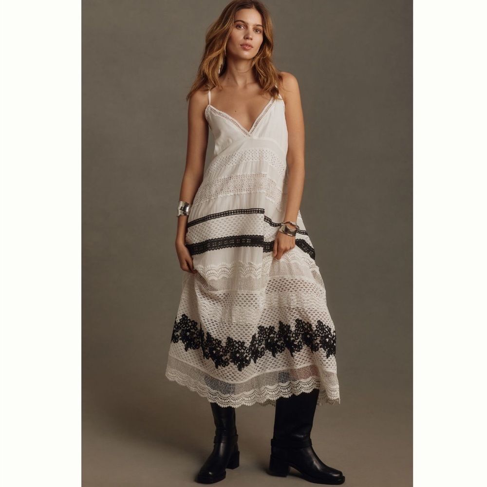 Anthropologie Sleeveless V-Neck Lace Maxi Dress